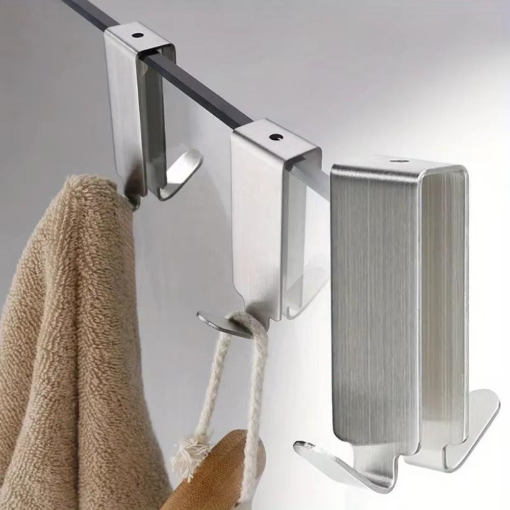Double Side Bathroom Hook Stainless Steel Shower Towel Rack Shower Door Hook  For Over Glass Door