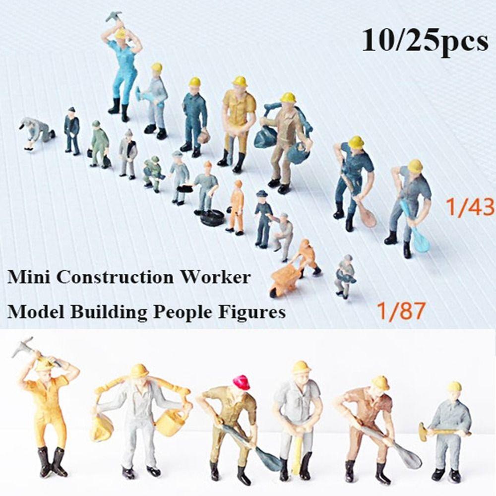 10/25pcs High Quality Mini Construction Worker Model Plastic Building People Figures Mixed Color Pose Miniature Home Decorations