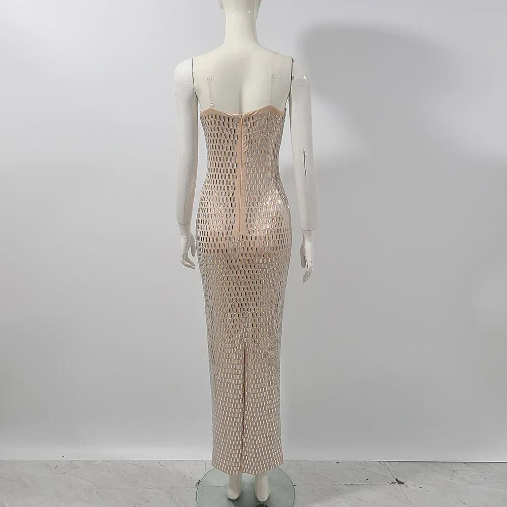 Sparkling Diamond Tube Top Party Dress – Medium-Length Evening Wear