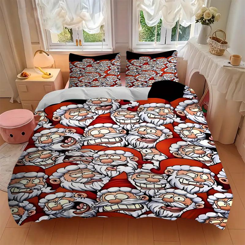 3pcs Christmas Santa Claus Bedding Set, Includes One Quilt Cover and Two Pillowcases (No Core), Festive Gift for Bedroom Decor