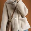 Autumn and Winter Collection of Lambskin Coat for Women Featuring Short Loose and Granular Lambskin Coat with Combination of Sheared and Fur