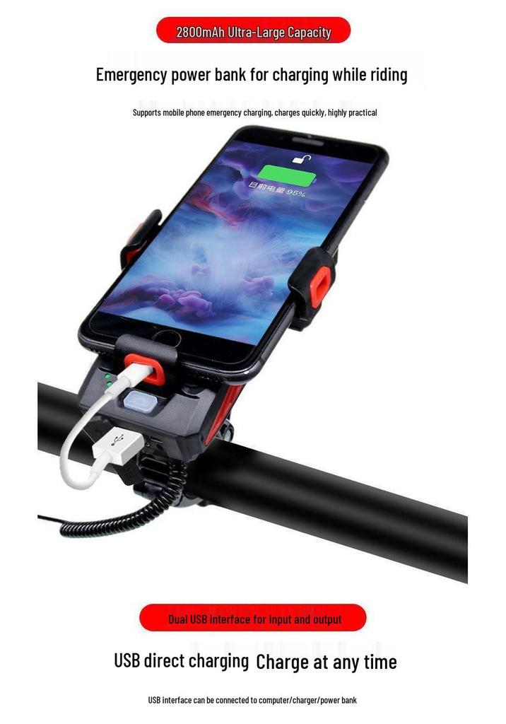 4-in-1 Bicycle Light: Headlight, Phone Holder, Horn & Power Bank for Night Riding