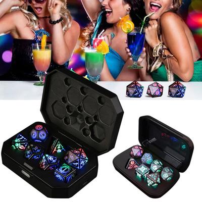 1 Set LED Light-up Dice USB Rechargeable RGB Glowing Multi-sides Dice D4 D6 D8 D10 D12 D20 Flashing Dice Adults Family Night Party Board Game