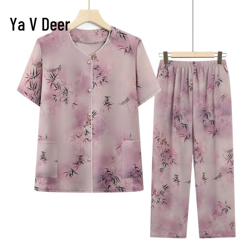 Yalu Women s Floral Print Summer Short-Sleeve Two-Piece Set XL