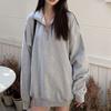 Half Zipper Stand Collar Sweatshirt Women Loose Long Sleeve Hoodie Autumn Winter Solid Color Casual Sport Pullover