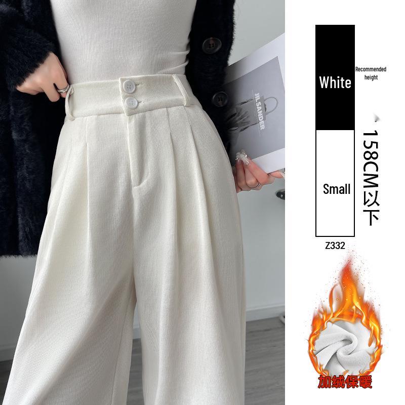 Women's High Waist Black Suit Pants - 2025 Summer Collection, Petite Wide Leg, Draped Straight Trousers