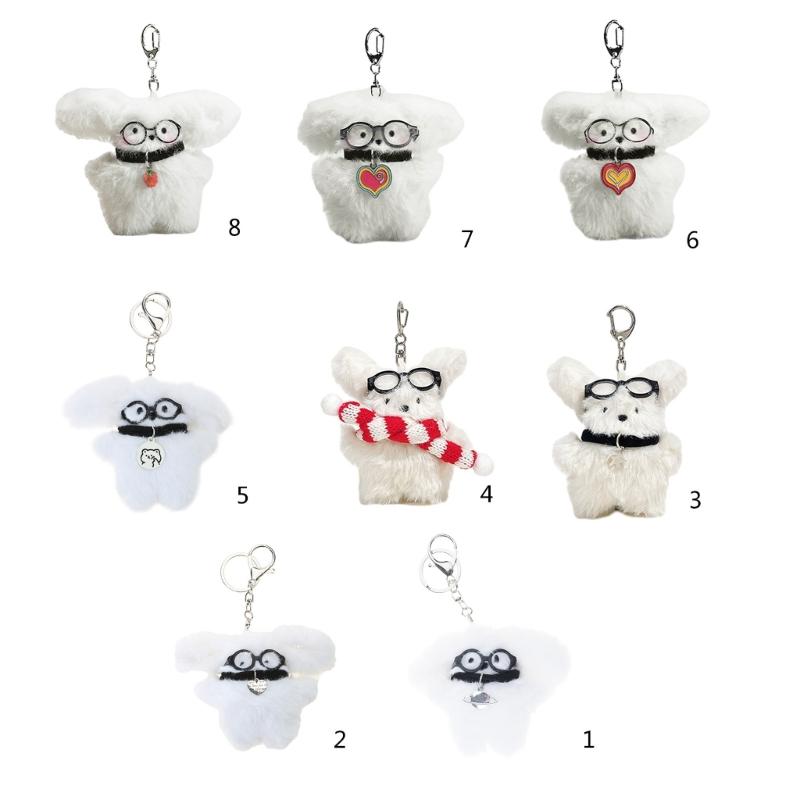 Lovely Fluff Stuffed Keychain Handmade Plush Dog Keyring Soft Cartoon Animal Backpack Pendant Versatile Bag  Accessory
