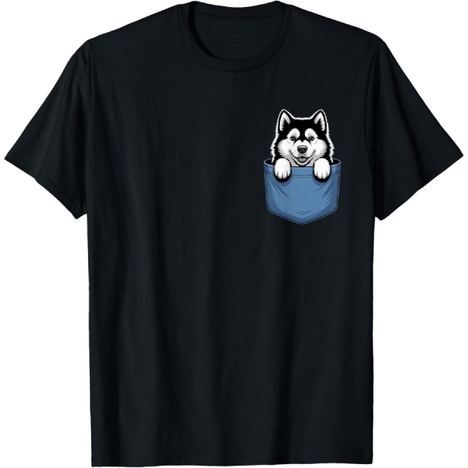 Cute Pocket Alaskan Malamute Lover Dog Mom T-Shirt(1) S чёрный
