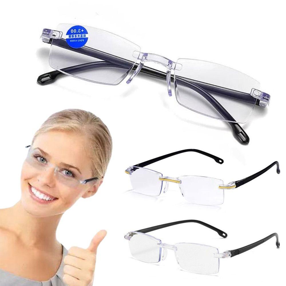 Frameless Anti-Blue Light Reading Glasses Blue Ray Blocking Eye Protection Hyperopia Glasses Diopter +1.0~+4.0 Ultralight