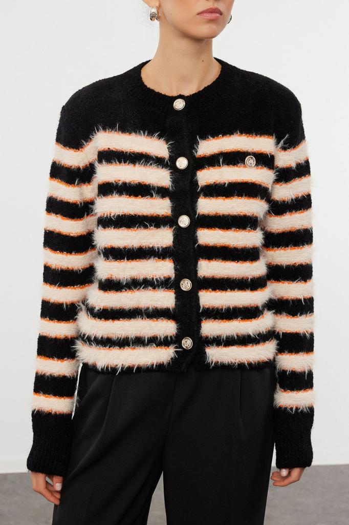 Women's Fashionable Stylish Cardigan Black Soft Textured Jacket Look Knitwear Cardigan