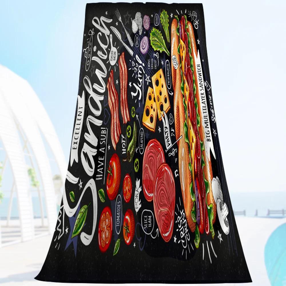 

Food Restaurant Cafe Chalk Microfiber Blanket Quick Drying Beach Towels Oversized Printing Super Absorbent Pool Towel Blanket W30*H60(CM)