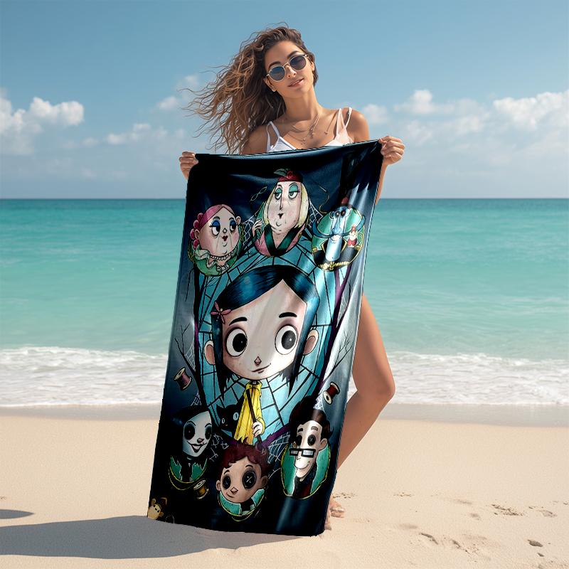 1pc C-Coraline (2) Beach Towel, Comfortable and Thick, and Swimming/Bath/Picnic/Camping Towel, Suitable for Seaside Beaches