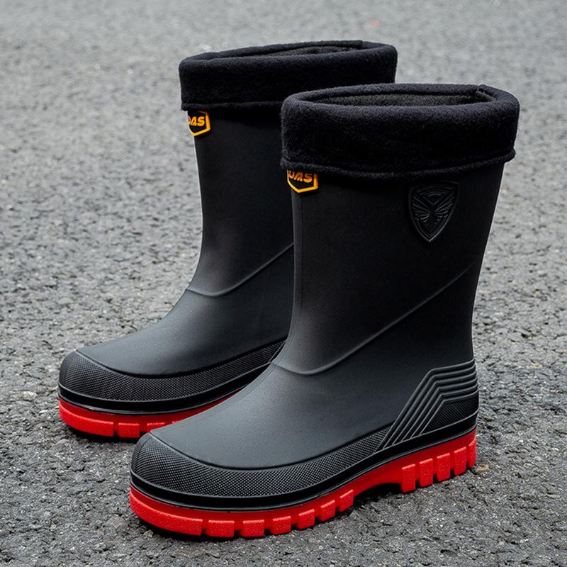 Fashion Men's Water Shoes Winter Wear Non-slip Work Rain Boots New Warm Bundle Middle Tube Rain Shoes Men