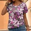 Summer Round Neck 3D Floral Print T-shirts Fashionable Casual Short Sleeved Women's T-shirts