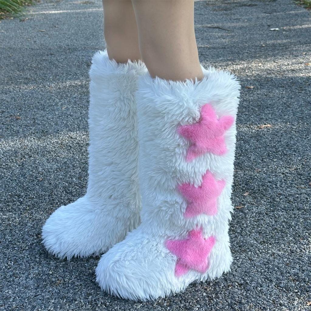 Winter Women Fluffy Faux Fox Fur Boots Woman Plush Warm Snow Boots Luxury Footwear Girls Furry Fur Bottes Fashion Winter Shoe