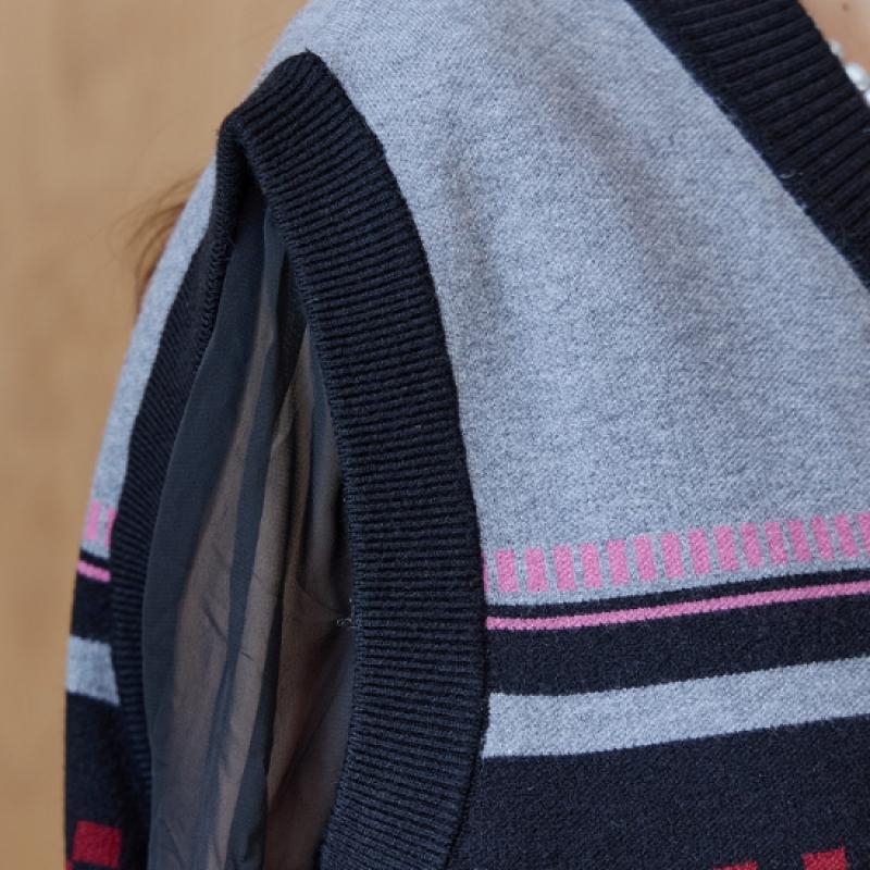 MAXZA Loose Fit Knit Vest Pattern Mix Stripe Ze10qv002na
