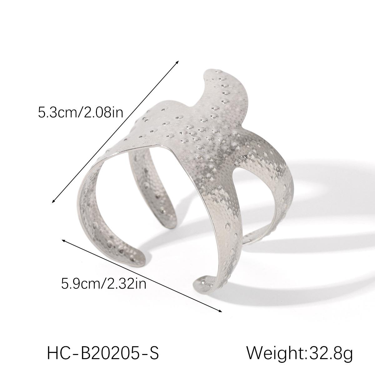 INS Western Style Exaggerated Hand Jewelry 18K Gold Plated Hammered Pattern Stainless Steel Open Bangle