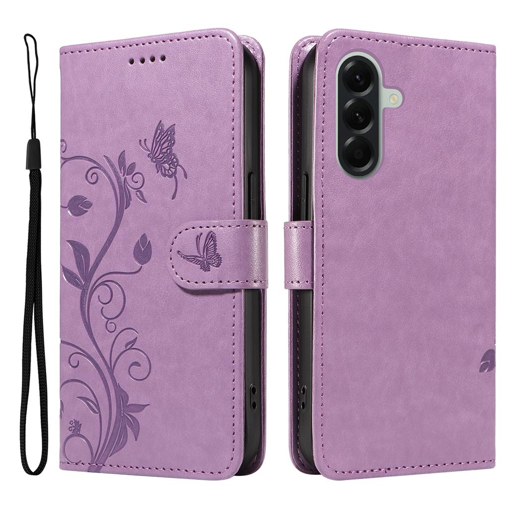 For Samsung Galaxy A57 5G PU Leather Cases Flower Pattern Wallet Stand Phone Cover with Strap