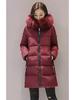 Women's Medium to Long Slim Fit Cotton Coat with Large Fur Collar