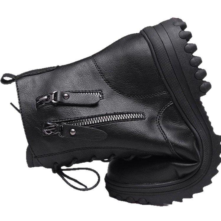 Martin boots thick-soled new autumn and winter soft leather velvet medium heel short boots thickened warm cotton boots