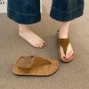 Absolutely Beautiful Woman Wearing Toe Beach Shoes 2025 Summer New Models with Skirt One-word Belt Roman Shoes Herringbone Sandals