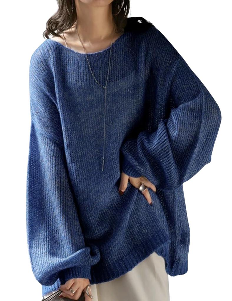 antiqua Knit Long Regular Size Blue Women's Lamé Top, Sleeve, EF-00013, (One Size), 32,