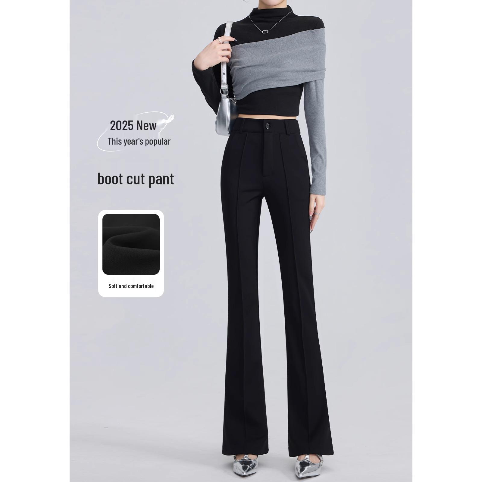

Women s 2025 Spring High-Waist Slimming Petite Black Micro Flare Pants L fits 106-115 jin