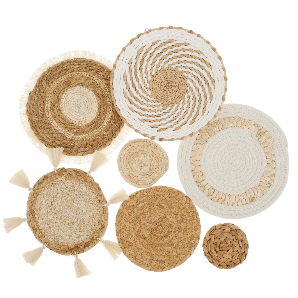 7Pcs Hanging Woven Wall Basket Handmade Decorative Rustic Boho Wall Baskets Decor Home Farmhouse Round Seagrass Baskets Art Gift