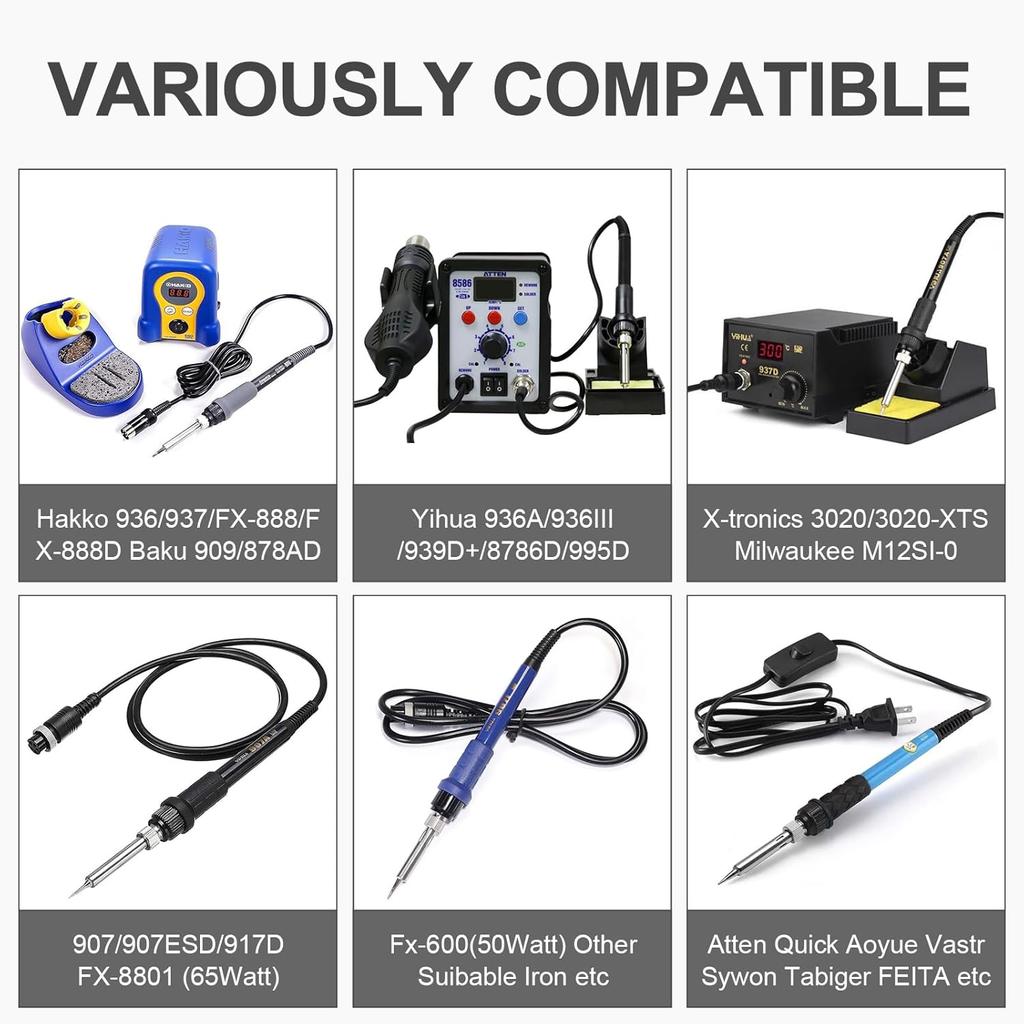 FEITA 900M-T Soldering Iron Tips 60W Replacement Solder Tip for Electric Soldering Station 936, 937, 907 Tools Supplies (B/I/K/D/C-Type 11Pcs)