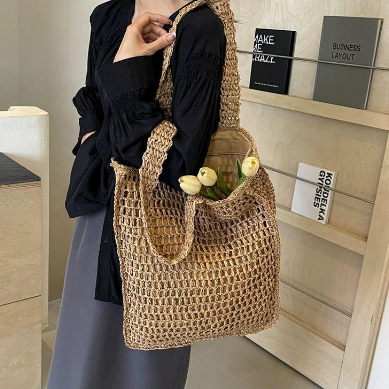 New Hollow Shoulder Straw Bag Large Capacity Tote Bag Versatile Handwoven Bag Women's Travel Beach Women's Bag