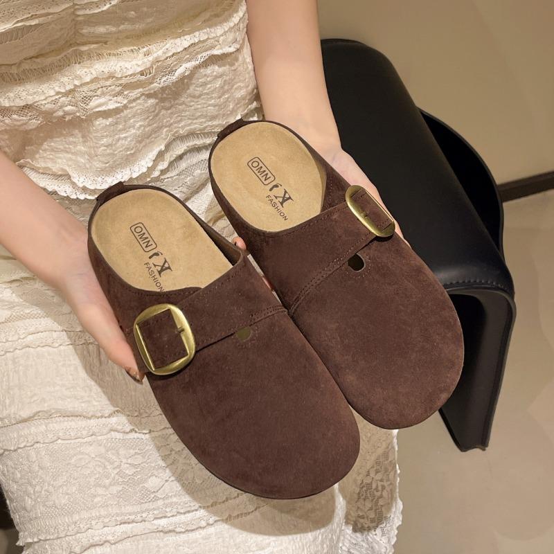 Mode 2025 Neue Damen Weichsohle Outdoor Tragbare Hausschuhe Halbslipper Flachkopf Bedeckt Sommer Retro-Stil Slipper