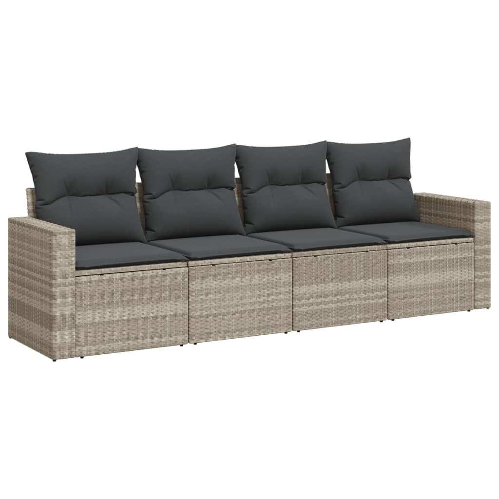 4 Piece Garden Sofa Set with Cushions Light Grey Poly Rattan
