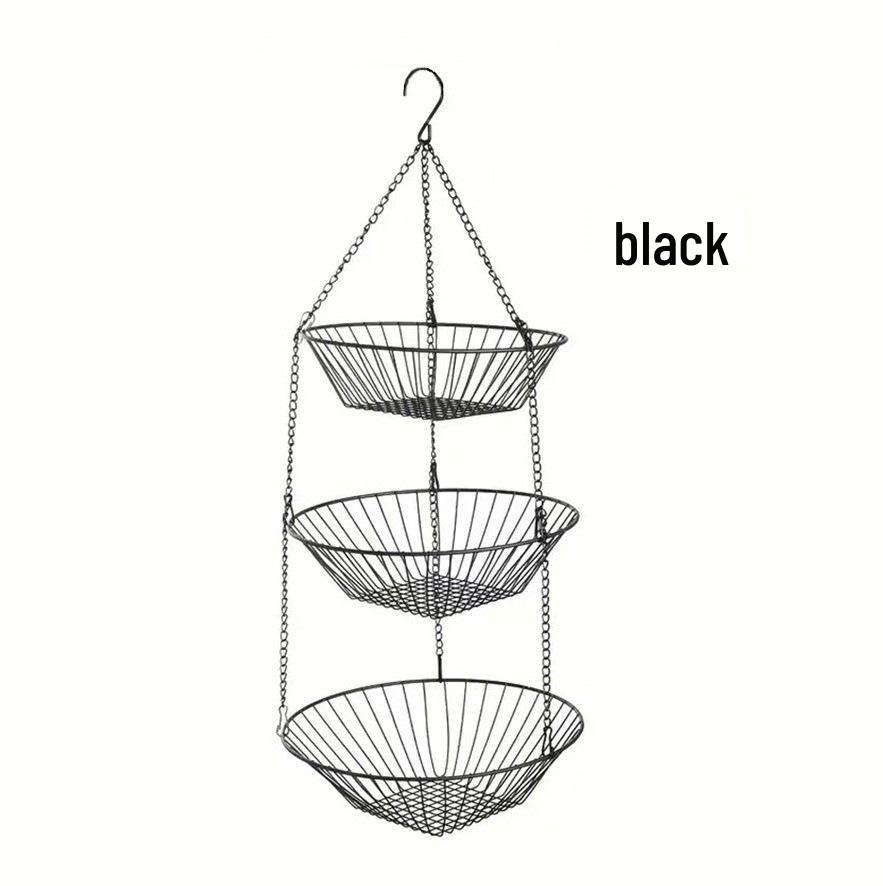 Wrought Iron Three-Tier Folding Fruit Storage Basket
