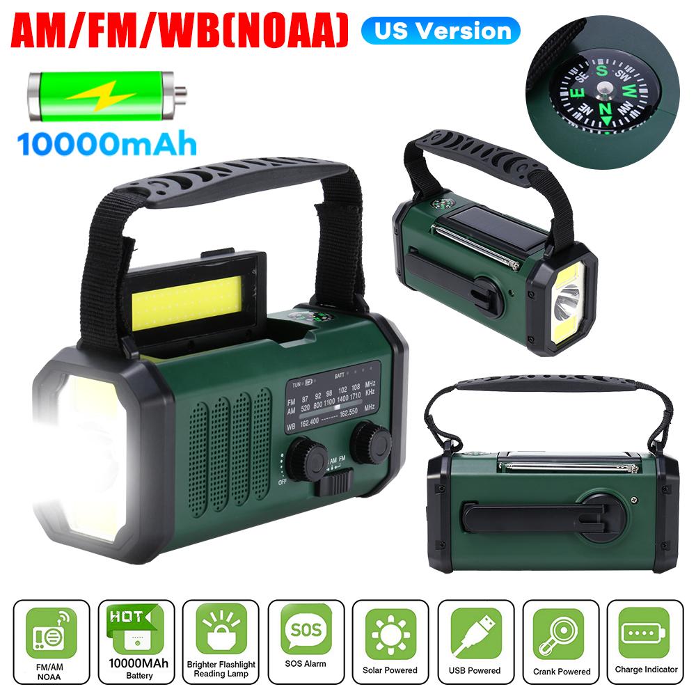 Multifunctional Portable Radio Hand Crank Solar FM AM WB NOAA Weather Radio Emergency LED Flashlight Power Bank Type-C Charging