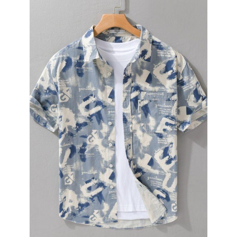 Trendy over Print Short sleeve Shirts Men's Japan fashion Hong Kong Style Casual All-matching Half Sleeve Cargo Shirt 2025 New