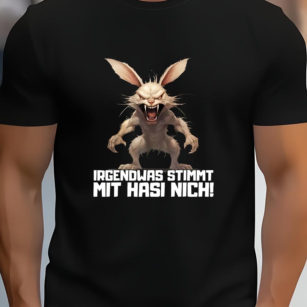 Funny GerUnisex Saying Somethings Wrong with Bunny Sarcastic Rabbit Graphic TShirt Irgendwas Stimmt Mit Hasi Nicht Black Cas