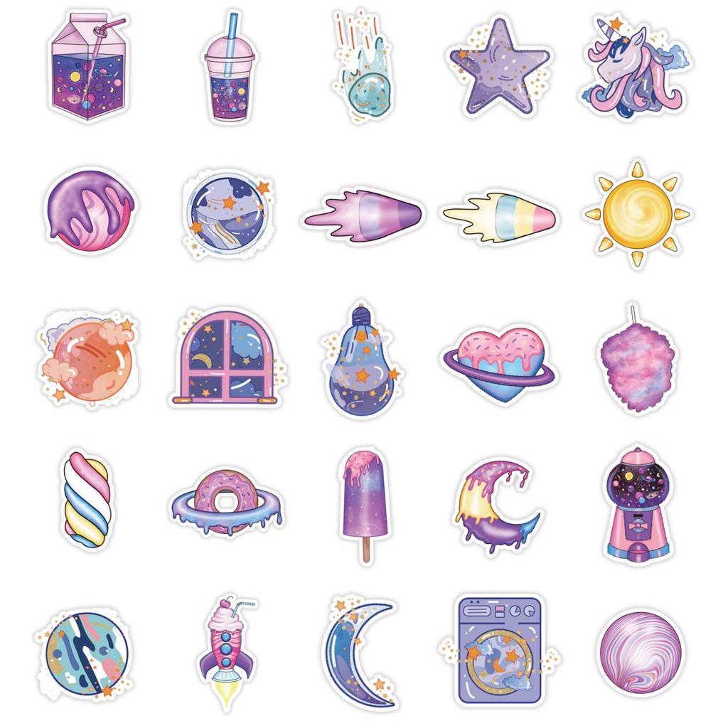 50 Dreamy Universe Cartoon Stickers: Waterproof Decor for Notebooks, Phones, and Water Bottles