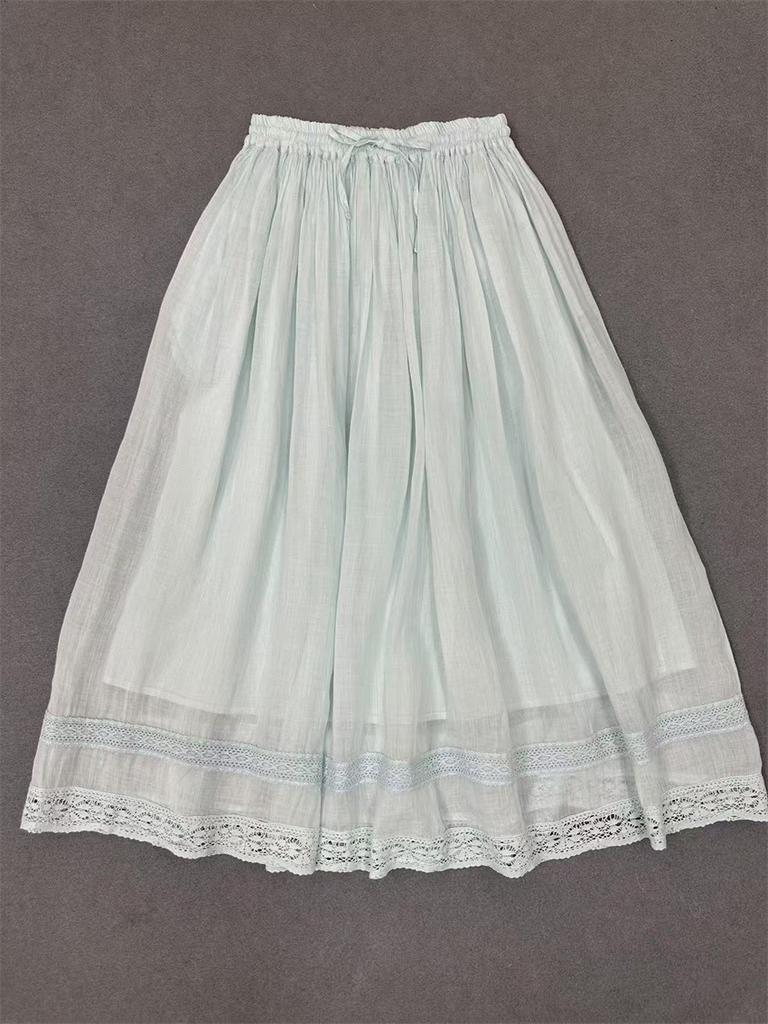 Johnature Lace Skirts Women Summer Lace-up Elasticated Solid Color Casual Simple Loose Skirts