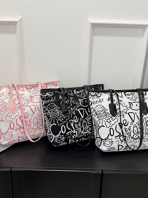 Graffiti Płócienna Torba na Ramię - Damska 2025 Casualowa, Uniwersalna, Duża Pojemność dla Studentów i Osób Dojeżdżających