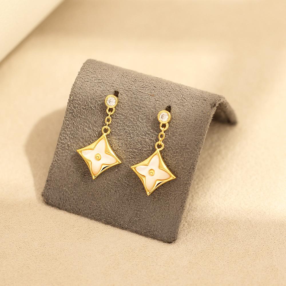 Europäische und amerikanische neue eingelegte natürliche Perlmutt-Lesebrillen-Ohrringe exquisite eingelegte Steinohrringe 925er Silbernadel-Ohrringe Damenmodelle