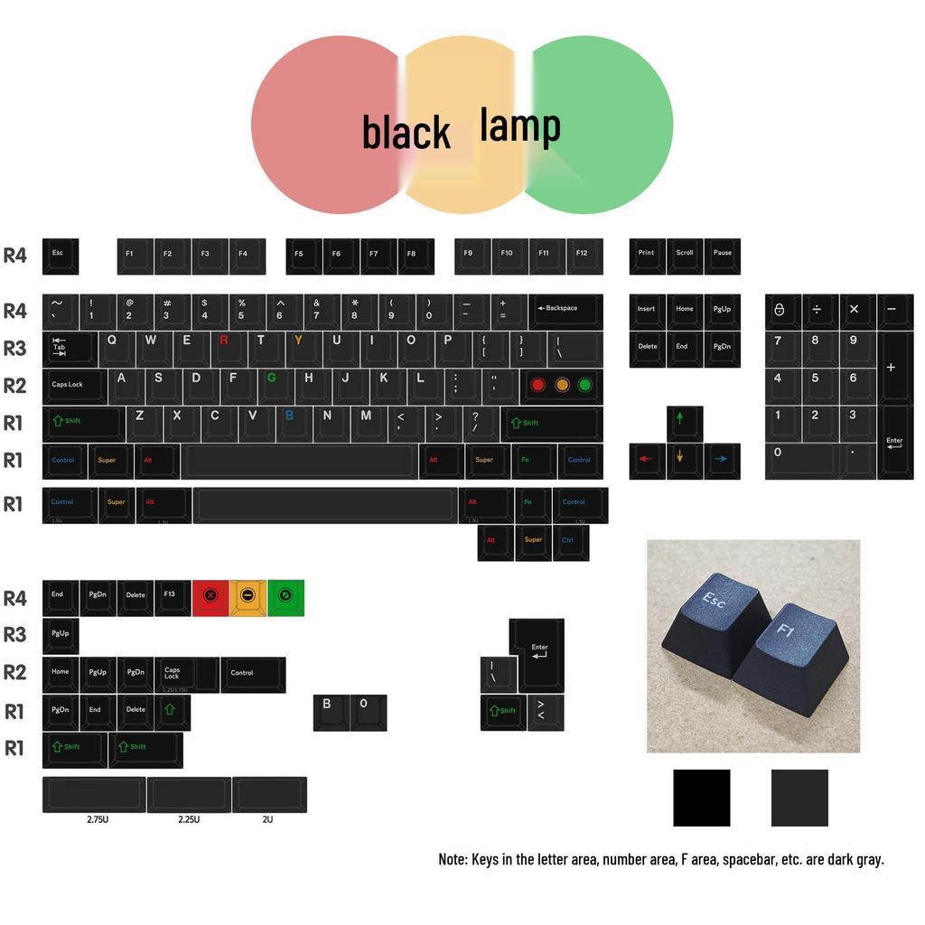Retro High-End Wear-Resistant PBT Black Light Keycaps with Five-Sided Dye Sublimation for Cross Stem, Original Height, DIY
