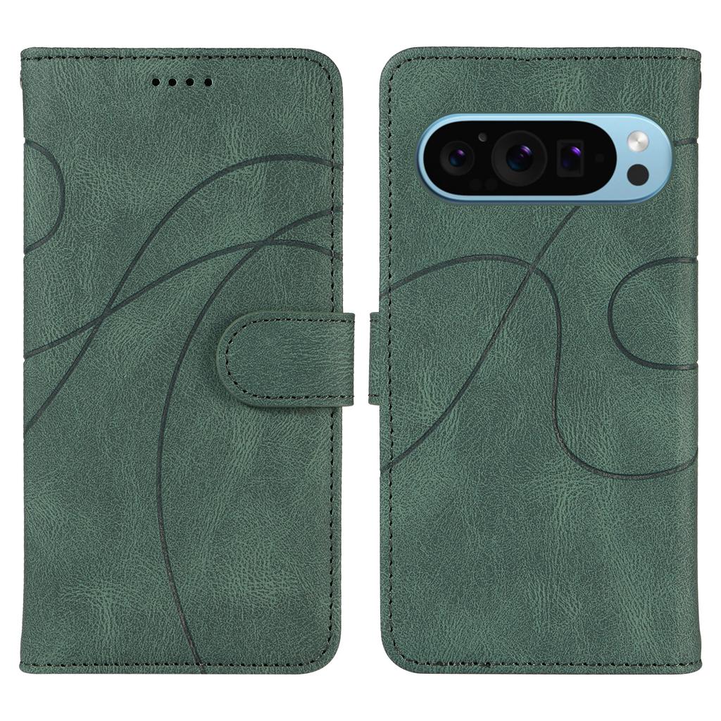 For Google Pixel 9 Pro/Google Pixel 10/Google Pixel 10 Pro/Google Pixel 9 Wallet Case Leather Phone Cover Stand with Curved Line Design