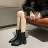 2024 New Korean Solid Pointed Short Boots with Thick Heels and Back Zipper for Tall and Slim Mid Heel Short Boots for Women
