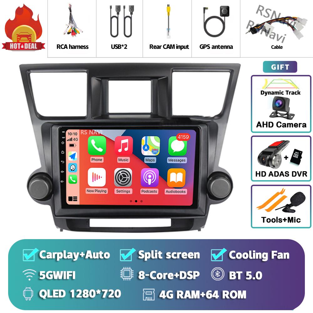 Android 14 Car Radio For Toyota Highlander 2007 - 2015 Player Multimedia GPS Navigation Stereo CarPlay Auto Video Head Unit DVD