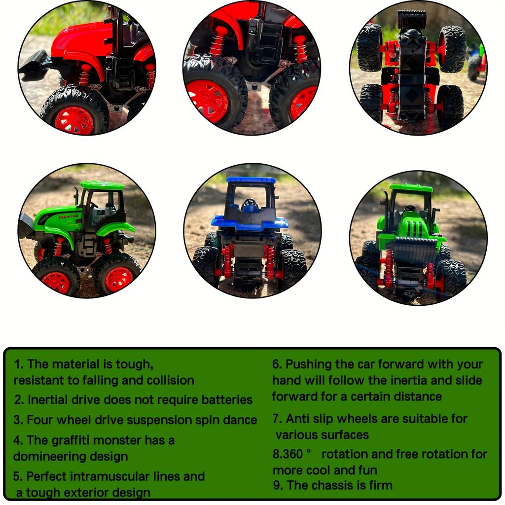Farmer Stunt Car Inertia 4x4 Dual Inertia Stunt Green Climbing 360° Spin Flip Shock Thickened Tires Off-Road Scooter Toy Car As a Halloween Gift