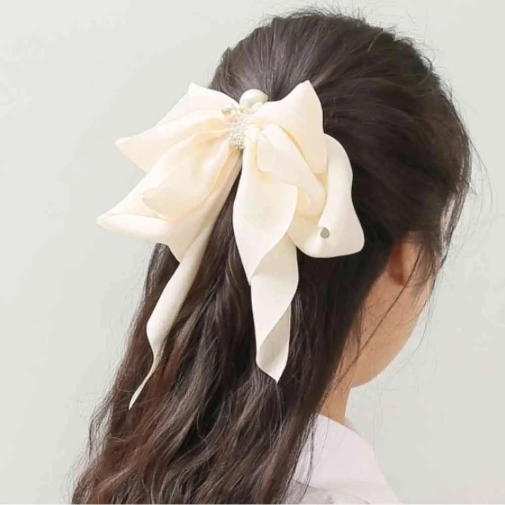 Pearl automatic hair clip, ivory pretty hair clip, ribbon hair clip