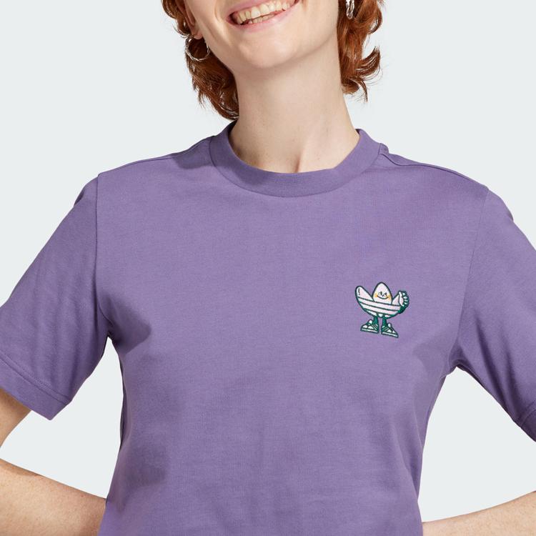 Adidas Originals Graphic Tee Cartoon Logo Print Sports Round Neck Short Sleeve T-Shirt Women Tops Tech-Purple IN4126