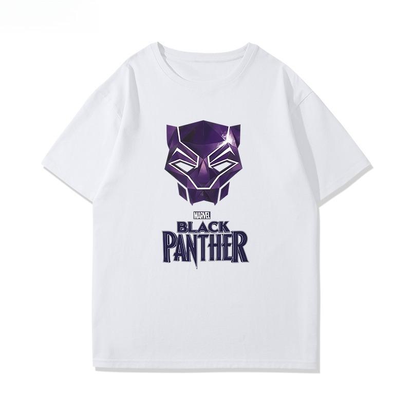 

Genuine New Power Peripheral Black Panther Series LOGO Printed T-Shirt Men s and Women s Loose Short Sleeves 4XL