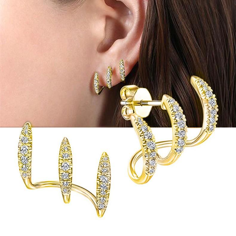 

Корейская мода Дугообразный кафф для уха и нерегулярные серьги-пусеты золотой