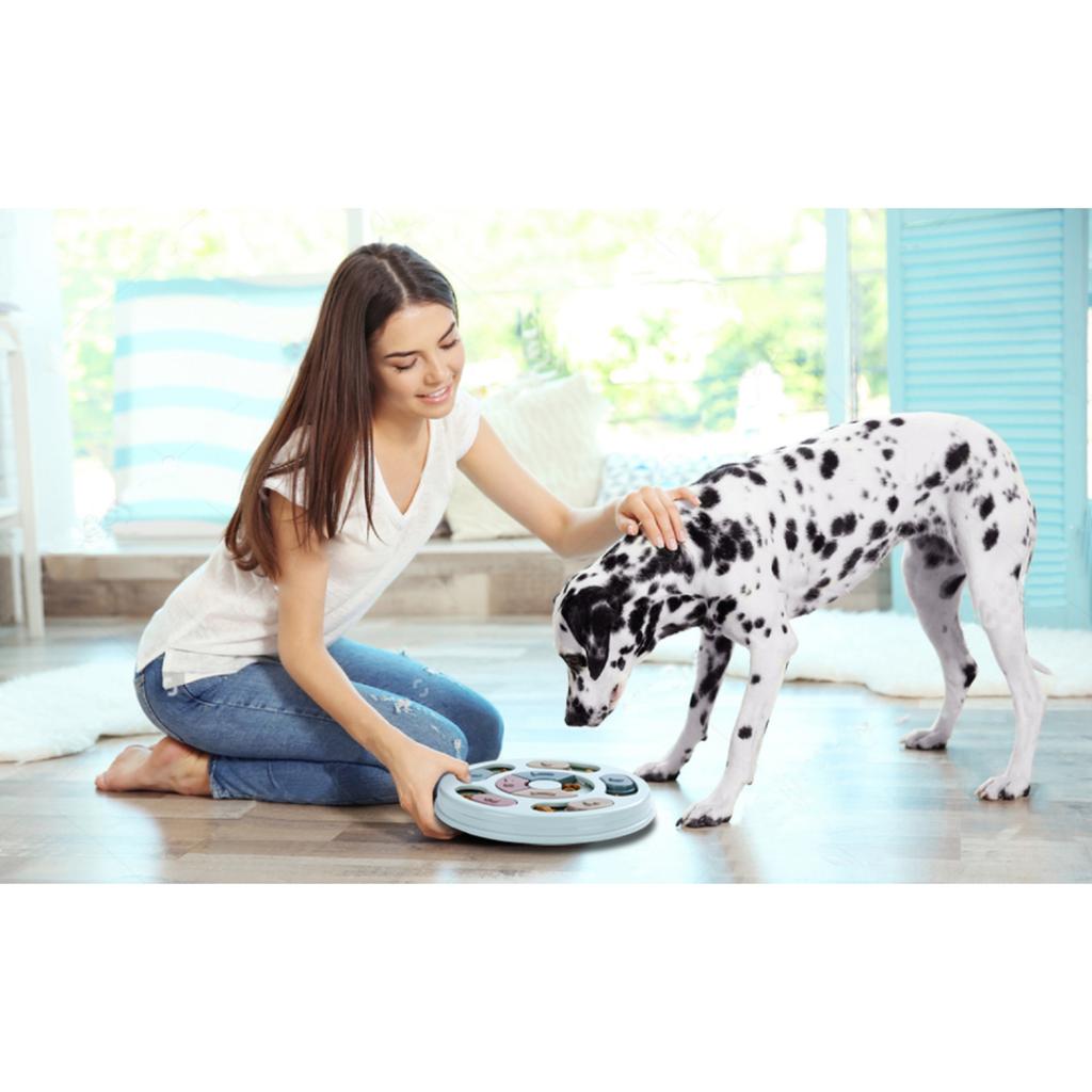Dog Puzzle Toy for IQ Training and Mental Enrichment, Interactive Slow Feeder Bowl with Treat Puzzle, L9.4 x W9.4 Inches, Blue, for Dogs and Cats